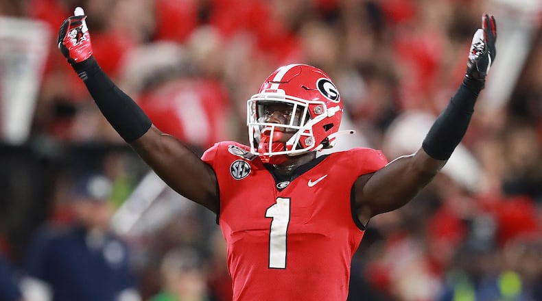 September 21, 2019 Athens: Georgia defensive back Divaad Wilson calls for some crowd noise during last year's game against Notre Dame at Sanford Stadium on Saturday, Sept. 21, 2019, in Athens. Curtis Compton/ccompton@ajc.com