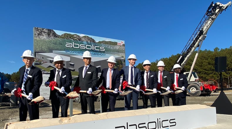 Absolics, a subsidiary of SK Group, held a groundbreaking ceremony for its $600 million semiconductor materials factory in Covington on Nov. 1, 2022. It was attended by U.S. Sen. Jon Ossoff, Georgia Department of Economic Development Commissioner Pat Wilson, several SK Group executives and multiple local officials.