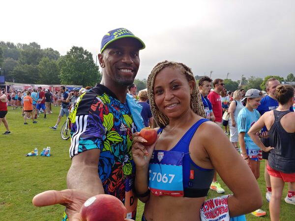 Andrea and Marlin Meachem drove over 12 hours from Philadelphia to be a part of the Atlanta Journal-Constitution Peachtree Road Race on Monday, July 4, 2022 in Atlanta.