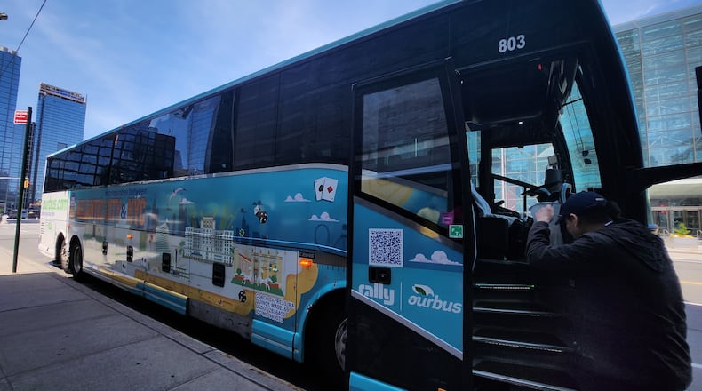 Rally is a ridesharing bus company that picks up passengers at different waypoints for big events. Courtesy of Rally
