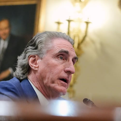 Interior Secretary Doug Burgum testifies during the House National Resources Committee on the budget request for the Interior Department on Capitol Hill, Wednesday, May 13, 2026, in Washington. (AP Photo/Mariam Zuhaib)