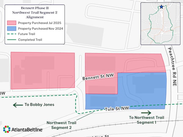The Atlanta Beltline acquired more than 3 acres of property in Buckhead as of Aug. 25, 2025. The land is slated for future trail development and potential housing and commercial projects. (Courtesy of Atlanta Beltline)