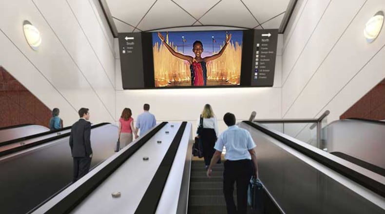 Rendering of digital screen to be installed at top of escalators