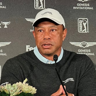 Tiger Woods speaks to the media at Riviera Country Club in Los Angeles, Tuesday, Feb. 17, 2026, ahead of the Genesis Invitational, where he was the tournament host. (Doug Ferguson/AP)