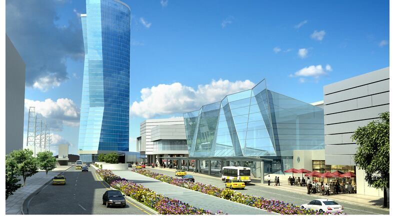 Artist rendering of a proposed hotel to be built on the site of the Georgia Dome. HANDOUT