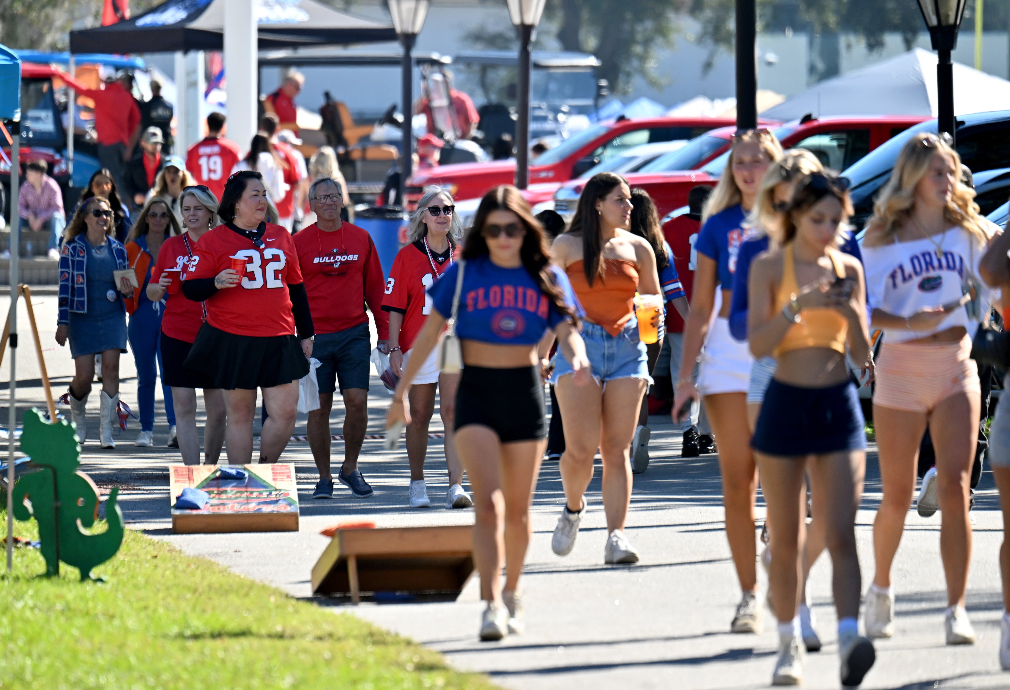 Football fans make their way outside EverBank Stadium prior to an NCAA football game between Georgia and Florida, Saturday, Nov. 1, 2025, Jacksonville, Fla. (Hyosub Shin / AJC)