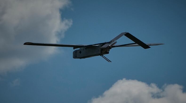 FILE - A Ukrainian FP-1 long-range attack drone is launched at an undisclosed location in Ukraine, Sunday, Aug. 16, 2026. (AP Photo/Efrem Lukatsky, File)