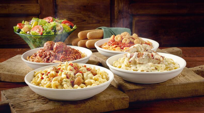 An array of pasta from Olive Garden.