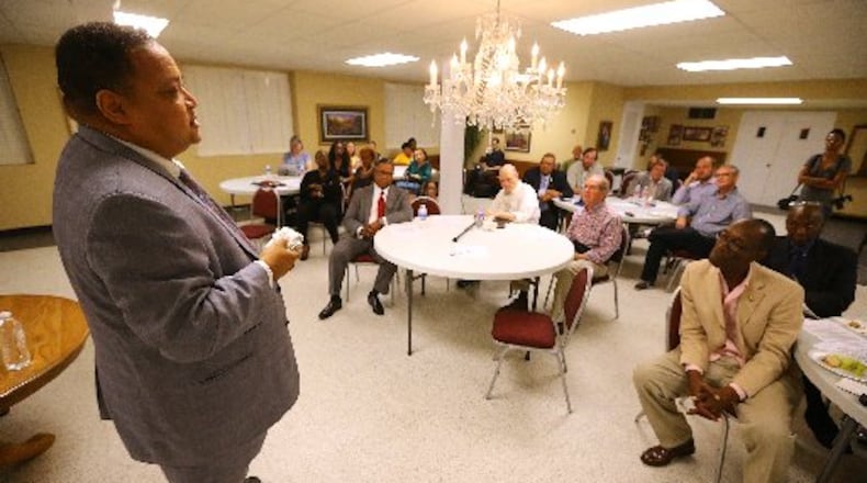 Michael Julian Bond talks about his father’s legacy at The Northwest Community Alliance. Bond’s father, civil rights leader Julian Bond, died in 2015. Bond says he will return campaign contributions made by PRAD Group, an engineering firm that had its’ Sandy Springs office raided by the FBI last month. CURTIS COMPTON / CCOMPTON@AJC.COM