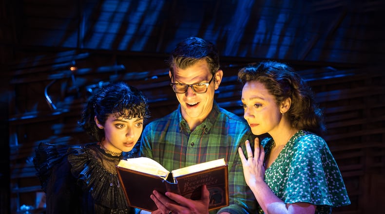 Isabella Esler (as Lydia), Will Burton (as Adam) and Megan McGinnis (as Barbara) in "Beetlejuice: The Musical." Photo by Dan Norman