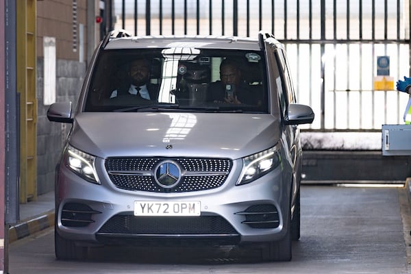 A vehicle believed to be carrying R&B singer Chris Brown leaves HMP Forest Bank in Salford, England, after he was freed on bail, Wednesday May 21, 2025. (James Speakman/PA via AP)