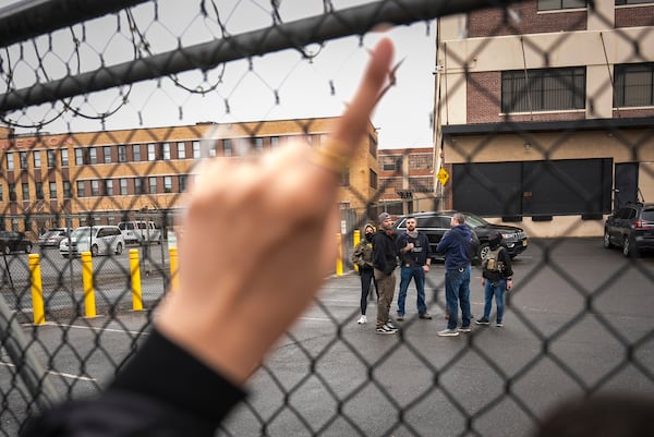 Protestors demand the release of Newark Mayor Ras Baraka after his arrest at an ICE detention prison, Friday, May 9, 2025, in Newark, N.J, (AP Photo/Angelina Katsanis)