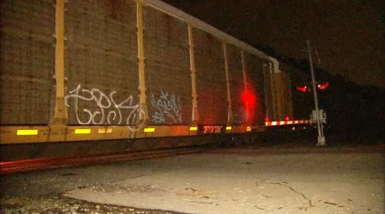 A train blocked a Gwinnett County road for hours Saturday night. (Credit: Channel 2 Action News)