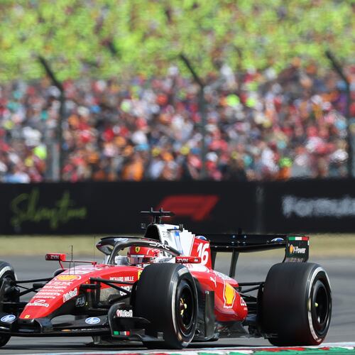 Ferrari driver Charles Leclerc of Monaco steers his car during the British F1 Grand Prix, in Silverstone, England, Sunday, July 5, 2026. (AP Photo/Morgan Harlow)