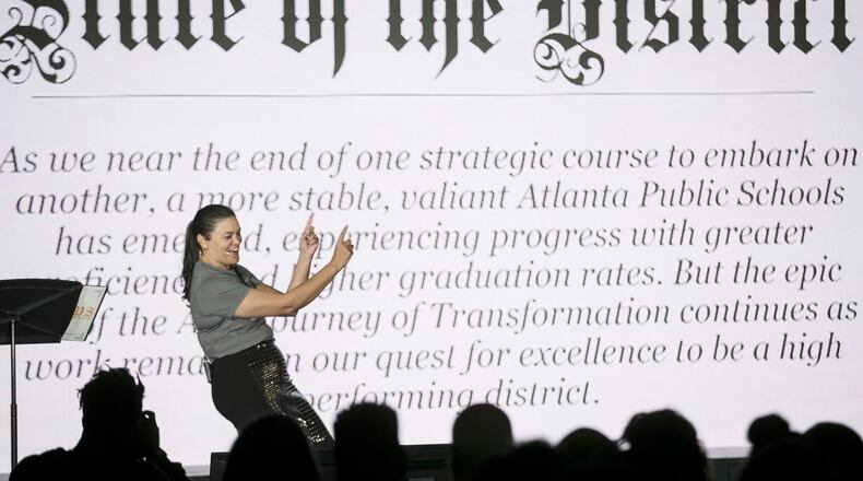 Atlanta Public Schools Superintendent Meria Carstarphen delivered her final State of the District address at the newly renovated Harper-Archer Elementary School on Nov. 7, 2019. The school board has begun a search to find her sucessor. Bob Andres / robert.andres@ajc.com