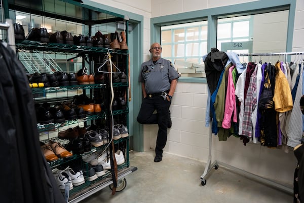 Lt. Gary Davenport stands in the clothes closet for outgoing inmates in the Athens-Clarke County Jail, Wednesday, May 14, 2025. (Olivia Bowdoin for the AJC). 