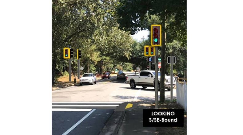 A unique, pedestal-mounted traffic signal will be installed at Woodstock and North Coleman roads in Roswell. CITY OF ROSWELL