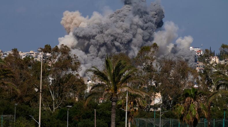 Smoke rises from an Israeli airstrike that hit Burj al-Shamali village near the southern port city of Tyre, Lebanon, Tuesday, June 2, 2026. (AP Photo/Mohammed Zaatari)