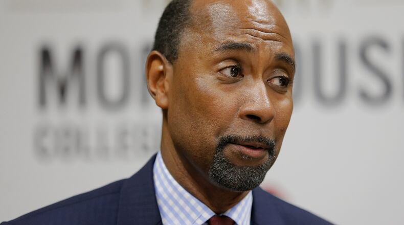 Morehouse College’s interim president, William Taggart, held a news conference Thursday to discuss the school’s path going forward. BOB ANDRES /BANDRES@AJC.COM