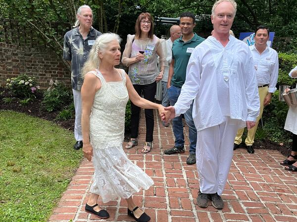 Susan Keller and D. Patton White of Beacon Dance moved around and through the crowd at a Paradise Garden fundraiser in Atlanta in 2023. Courtesy of Paradise Garden Foundation