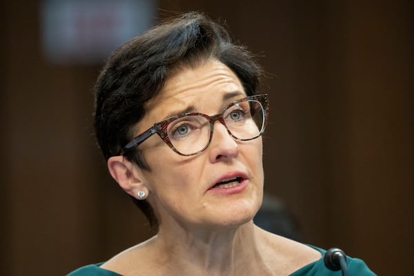 FILEw - Jane Fraser, CEO, Citigroup, speaks during a Senate Banking, Housing, and Urban Affairs Committee oversight hearing to examine Wall Street firms on Capitol Hill, Wednesday, Dec. 6, 2023 in Washington. (AP Photo/Alex Brandon, File)