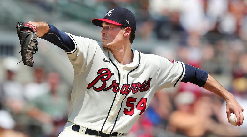 Braves pitcher Max Fried delivers during a game last month at Truist Park. (Curtis Compton / Curtis.Compton@ajc.com)