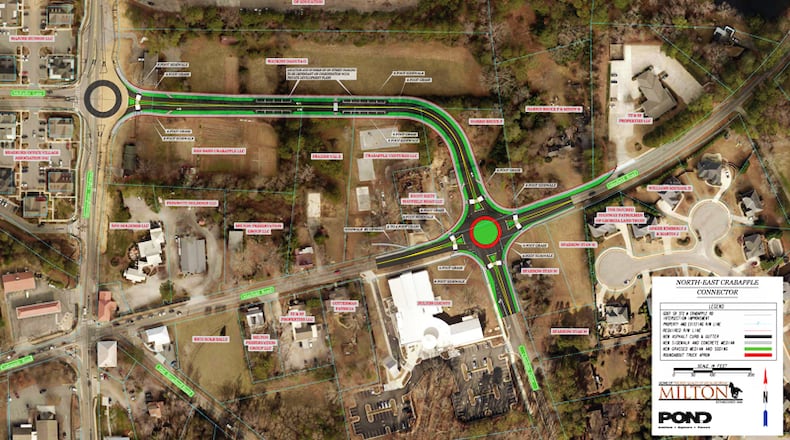 The Northeast Crabapple Connector would let motorists bypass the congested intersection of Mayfield and Crabapple roads in the downtown Crabapple area of Milton. CITY OF MILTON