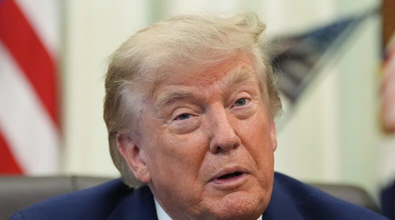President Donald Trump speaks before signing executive orders in the Oval Office of the White House, Thursday, Aug. 6, 2026, in Washington. (AP Photo/Alex Brandon)