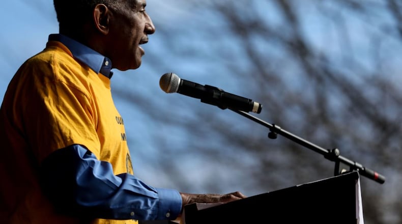 Atlanta NAACP President Richard Rose speaks during the United We Shall Stand Rally in Piedmont Park, Saturday, Feb. 2, 2019, in Atlanta. The event was sponsored by the NAACP, the Southern Christian Leadership Conference, the Southern Poverty Law Center and activist groups Alliance for Black Lives and Georgia Alliance for Social Justice. BRANDEN CAMP/SPECIAL