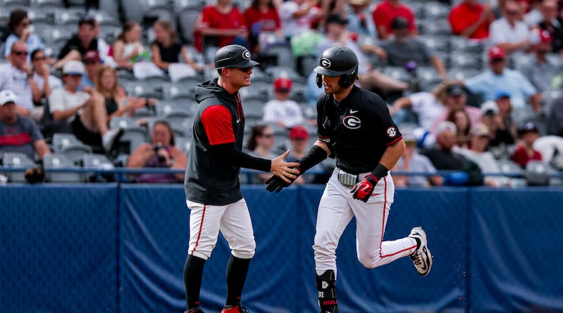 Georgia catcher and outfielder Jack Arcamone during Georgia's game against Arkansas in the SEC tournament at Hoover Metropolitan Stadium in Hoover, Alabama, on Sunday, May 24, 2026. (Conor Dillon/UGAAA)