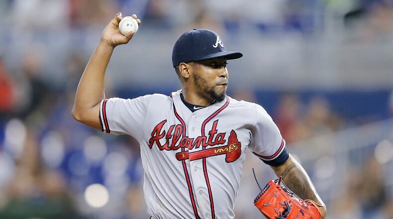 Julio Teheran #49 of the Atlanta Braves delivers a pitch against the Miami Marlins at Marlins Park on August 09, 2019 in Miami, Florida. (Photo by Michael Reaves/Getty Images)