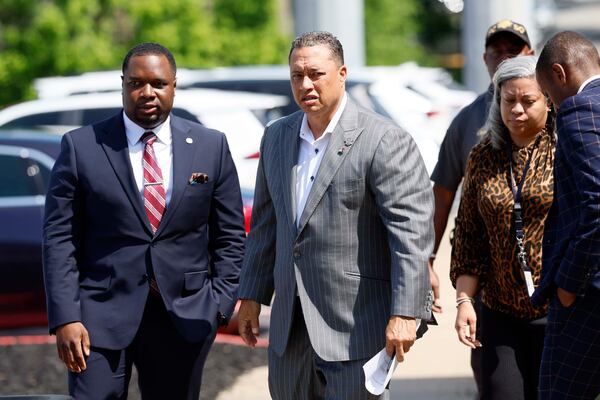 Fulton County Sheriff Patrick Labat arrives at the jail to meet attorney Ben Crump and his client Rashaad Muhammad on Wednesday, April 29, 2026. (Miguel Martinez/AJC)
