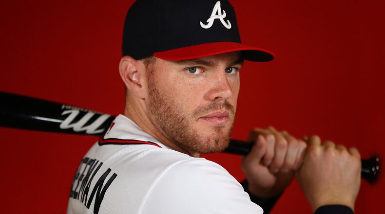 Freddie Freeman poses for his portrait during photo day Friday. (Curtis Compton/ccompton@ajc.com)