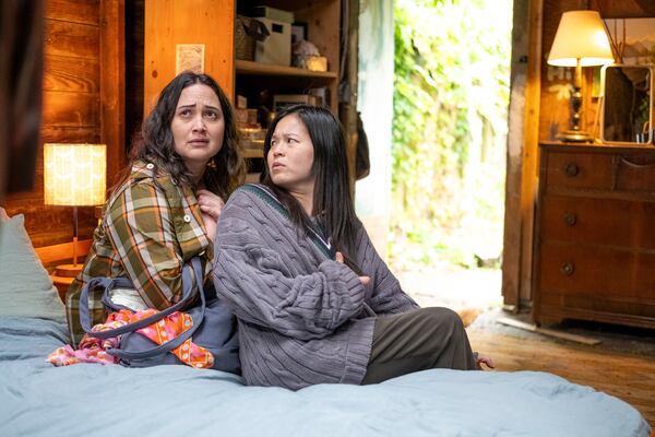This image released by Bleecker Street shows Lily Gladstone, left, and Kelly Marie Tran in a scene from "The Wedding Banquet." (Bleecker Street via AP)