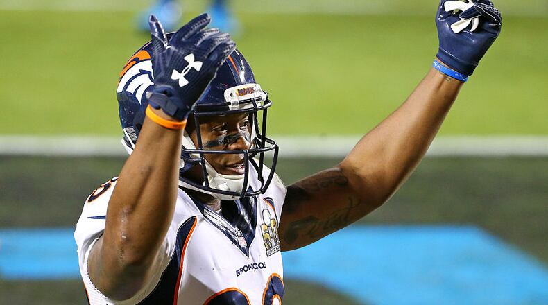 SANTA CLARA, CA - FEBRUARY 07: Demaryius Thomas #88 of the Denver Broncos reacts after a play in the fourth quarter against the Carolina Panthers during Super Bowl 50 at Levi's Stadium on February 7, 2016 in Santa Clara, California. (Photo by Maddie Meyer/Getty Images)