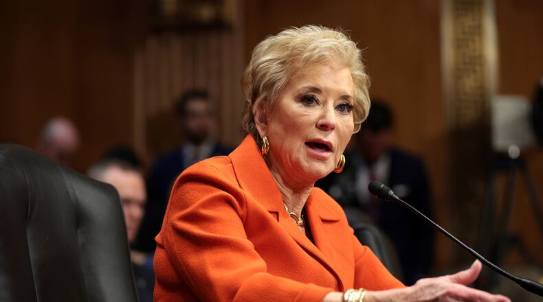 U.S. Education Secretary Linda McMahon announced Tuesday that the agency would see a 50% reduction in force. (Win McNamee/Getty Images/TNS)
