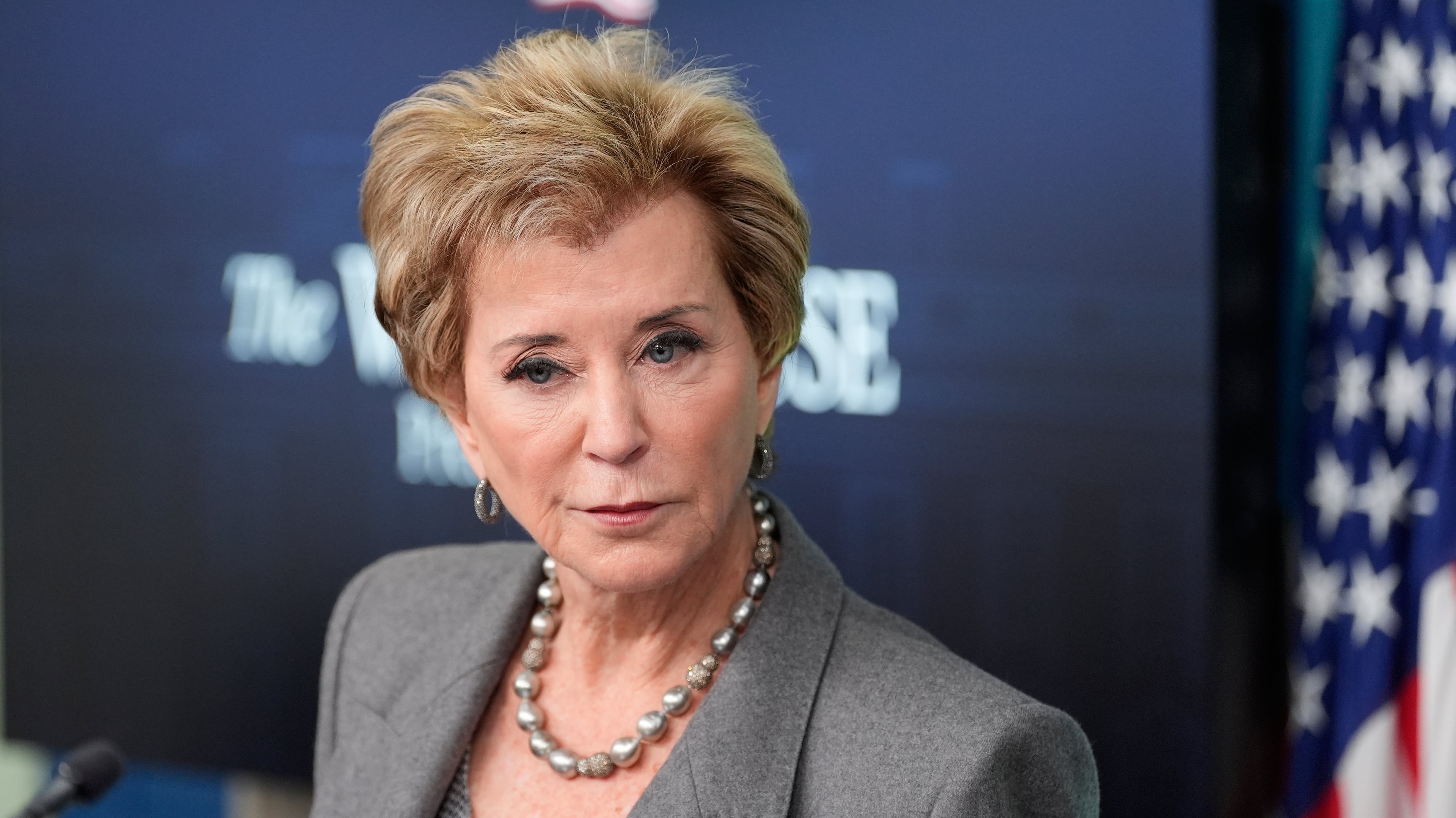 Education Secretary Linda McMahon speaks with reporters in the James Brady Press Briefing Room at the White House, Thursday, Nov. 20, 2025, in Washington. (AP Photo/Alex Brandon)