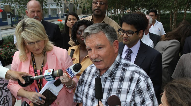 "Many folks have been surprised that a Republican mayor like me is involved in a civil rights coalition lawsuit against my state. This law should be challenged because it runs counter to America’s greatest values and threatens to run our local economy to the ground. HB87 strikes fear in all skilled laborers and anybody associated with them, regardless of mixed legal status" Mayor of Uvalda Paul Bridges.. Paul Bridges, then mayor of Uvalda, Ga., in this 2011 photo speaking to a scrum of Atlanta reporters. Miguel Martinez/Mundo Hispanico