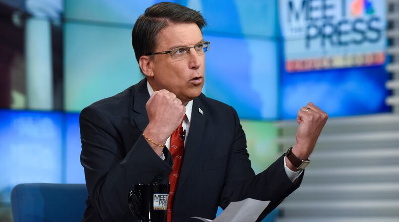 MEET THE PRESS -- Pictured: (l-r) Gov. Pat McCrory (R-NC) appears on "Meet the Press" in Washington, D.C., Sunday April 17, 2016. (Photo by: William B. Plowman/NBC/NBC NewsWire via Getty Images)