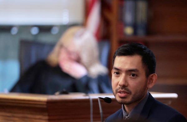 Karl Miyasako, of Bode Technology lab, testifies during the retrial of Karen Read in Norfolk Superior Court, Monday, May 19, 2025, in Dedham, Mass. (Pat Greenhouse/The Boston Globe via AP, Pool)