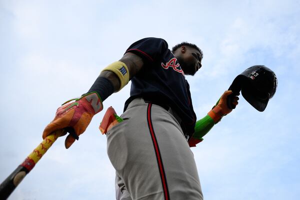 Ronald Acuña Jr. is shown before Tuesday’s game in Washington. (Nick Wass/AP)