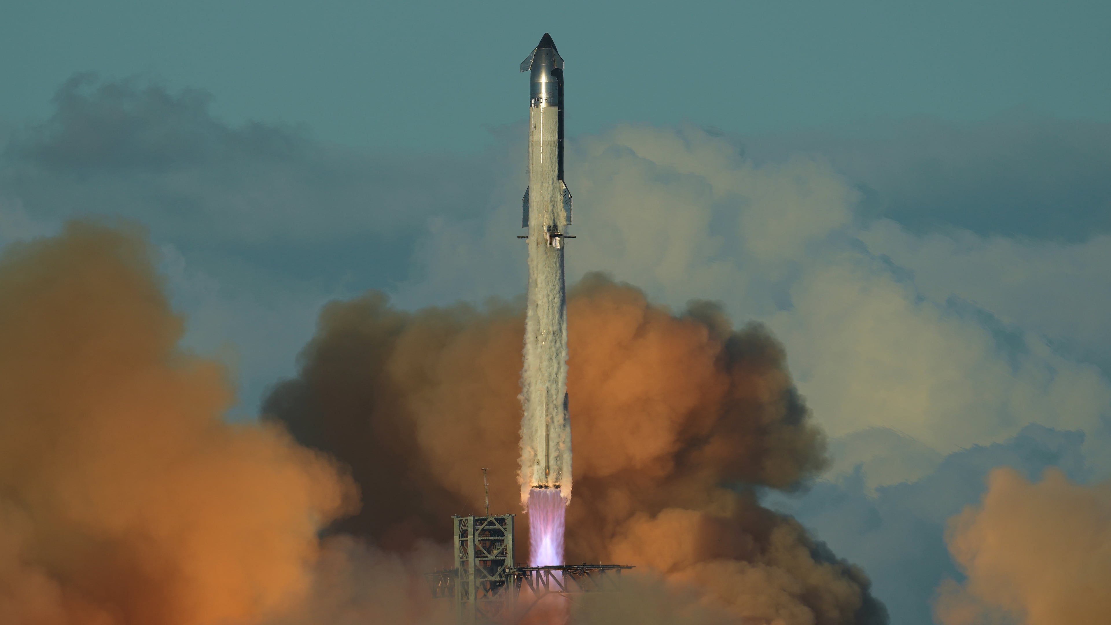 SpaceX's mega rocket Starship makes a test flight from Starbase, Texas, Monday, Oct. 13, 2025. (AP Photo/Eric Gay)