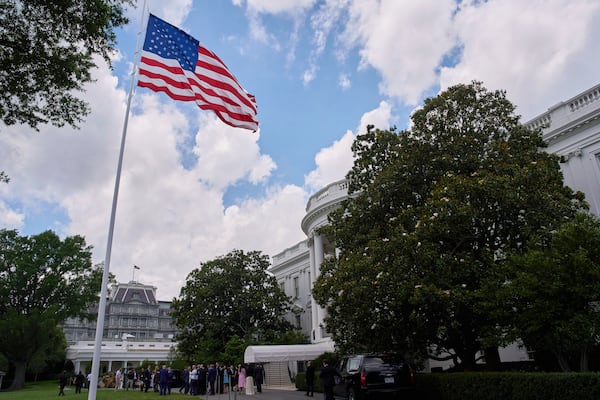A new flag pole on the South Lawn of the White House, Wednesday, June 18, 2025, in Washington. (AP Photo/Evan Vucci)