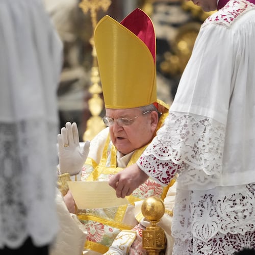 Cardinal Raymond Leo Burke celebrates an old Latin Mass for pilgrims in St. Peter's Basilica, at the Vatican, Saturday, Oct. 25, 2025. (AP Photo/Alessandra Tarantino)