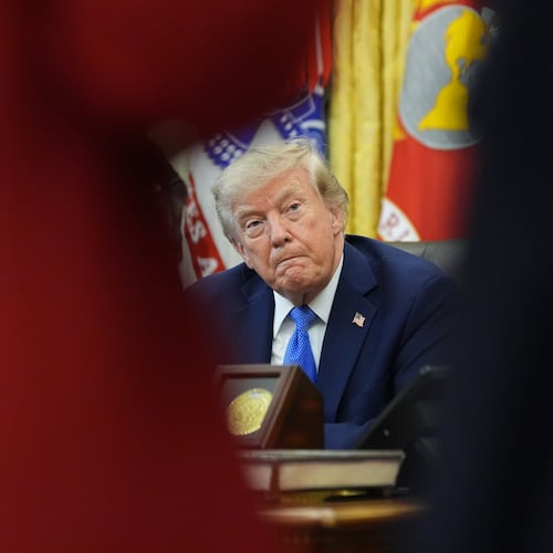 President Donald Trump speaks in the Oval Office of the White House, Thursday, Aug. 6, 2026, in Washington. (AP Photo/Alex Brandon)