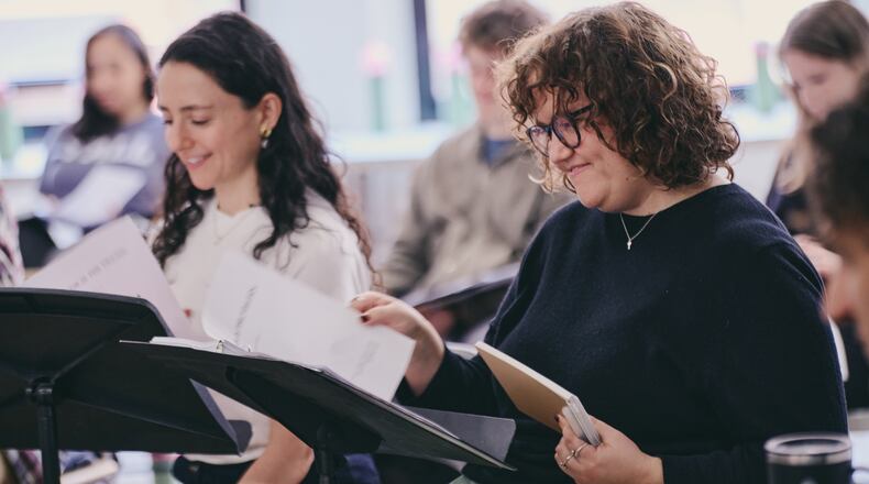 Director Danya Taymor, left, and playwright Kimberly Belflower on the first day of rehearsals of "John Proctor Is the Villain."