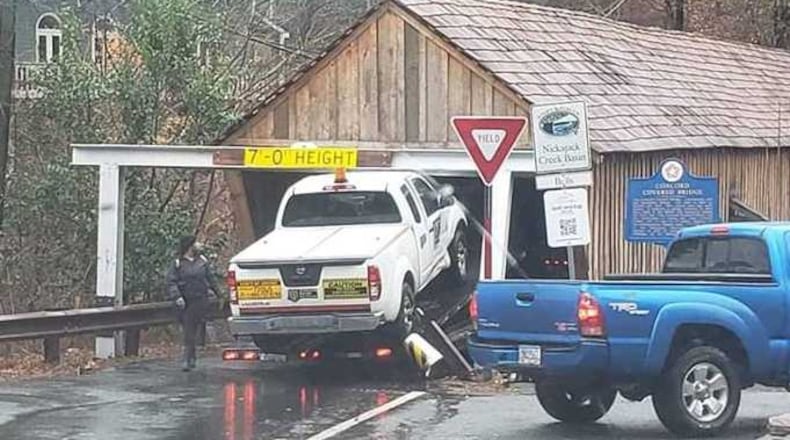 For the 13th time in 2018, someone almost hit Cobb County's historic covered bridge.