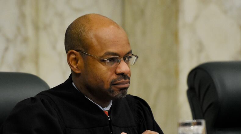 Presiding Justice Harold D. Melton listens during oral arguments in January 2017. (DAVID BARNES / DAVID.BARNES@AJC.COM)