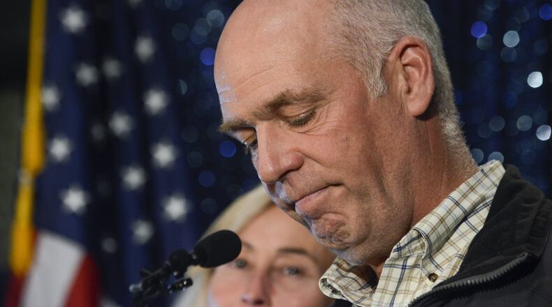 Republican multimillionaire Greg Gianforte won Montana’s only U.S. House seat in a special election on May 25, 2017, despite being charged with assault a day earlier after witnesses said he grabbed a reporter by the neck and threw him to the ground. He later apologized. (Rachel Leathe/Bozeman Daily Chronicle via AP)