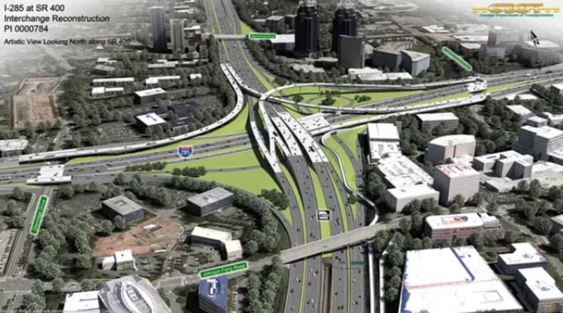 Work on the project to improve the Interstate 285/GA 400 interchange will cause overnight lane closures. Courtesy of GDOT